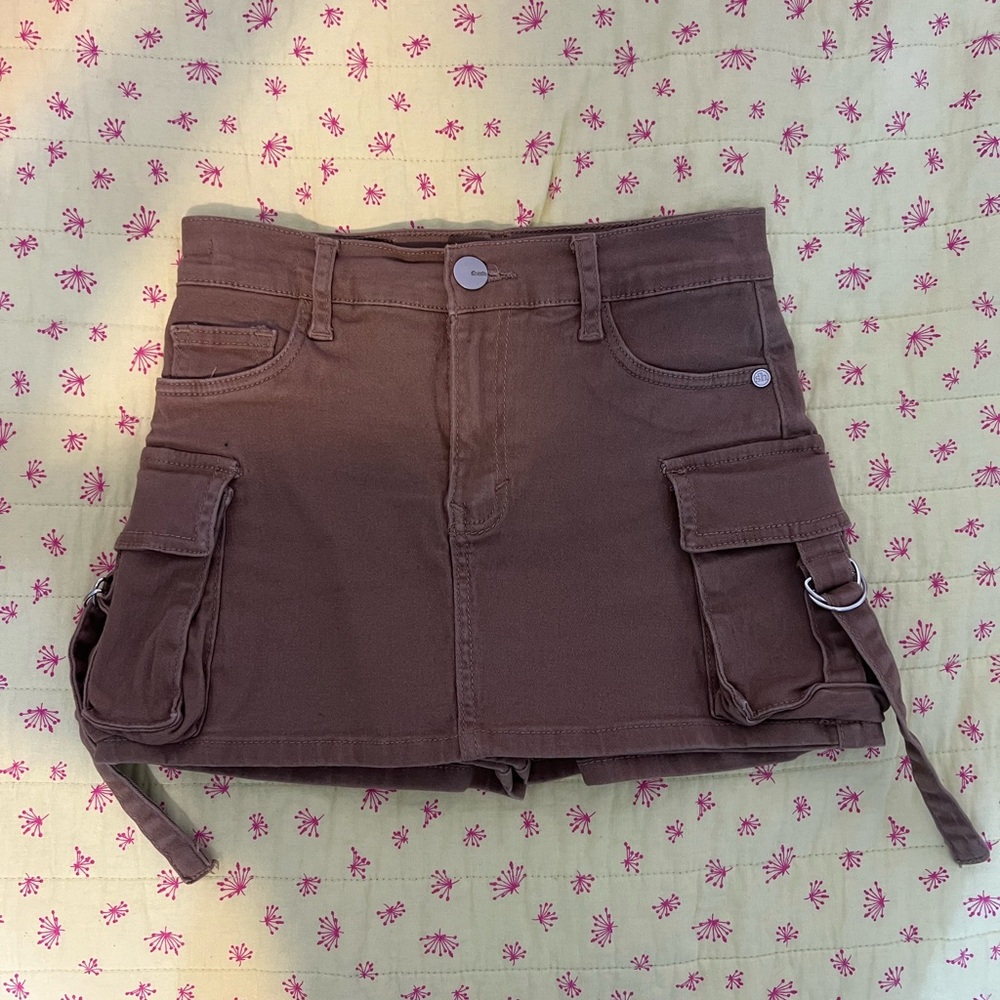 Cargo Mid Rise Denim Skort